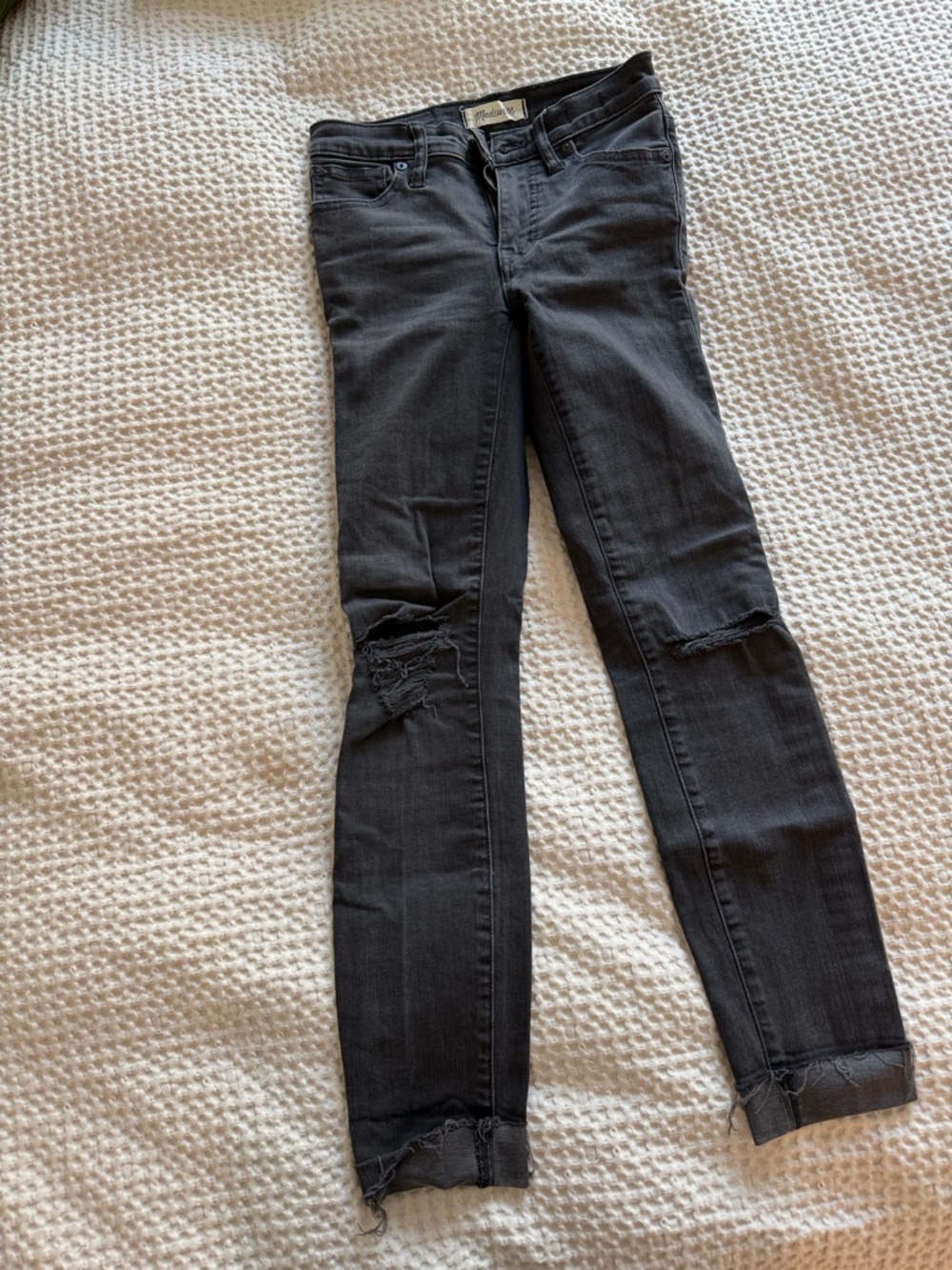 Black Distressed Skinny Jeans - Raw Hem